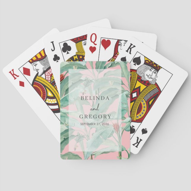 Jeu De Cartes Tropical Pink Tropical Palm Banana Feuille Mariage (dos)