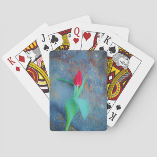 Jeu De Cartes Tulipe rouge sur l'ardoise de gris bleu