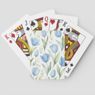 Jeu De Cartes Tulipes Bleues Peinture Florale Aquarelle Botaniqu