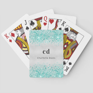 Jeu De Cartes Turquoise argent parties scintillant mer vert nom 