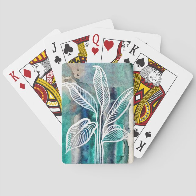 Jeu De Cartes Turquoise Bleu & Turquoise Aquarelle Botanique Mod (dos)
