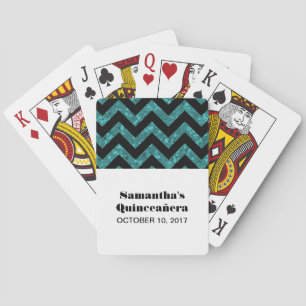 Jeu De Cartes Turquoise Chevron Parties scintillant Quinceañera