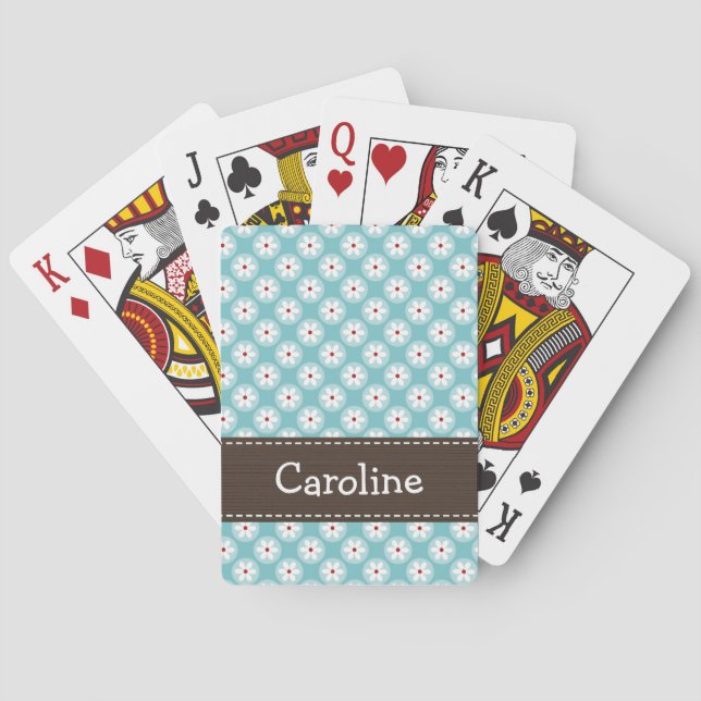 Jeu De Cartes Turquoise et marguerite rouge (dos)