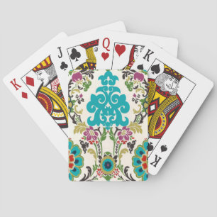 Jeu De Cartes Turquoise florale de prune de motifs de damassé