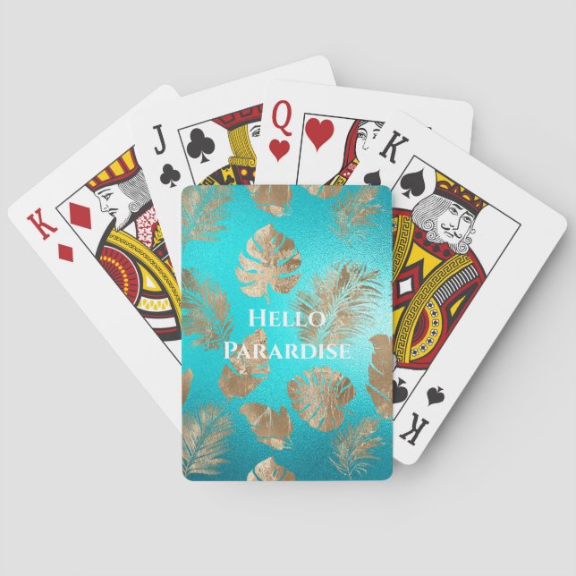 Jeu De Cartes Turquoise Gold Tropical Feuille (dos)