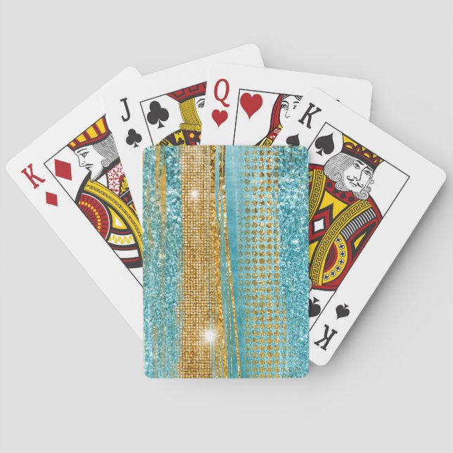 Jeu De Cartes Turquoise Paillettes Or Chic Élégant Féminin (dos)