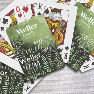 Jeu De Cartes Typographie du nom de famille imprimée sur vert