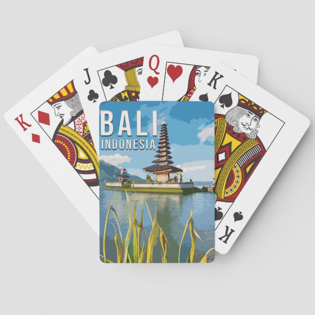Jeu De Cartes Ulun Danu Beratan Temple Indonésie Aquarelle (dos)