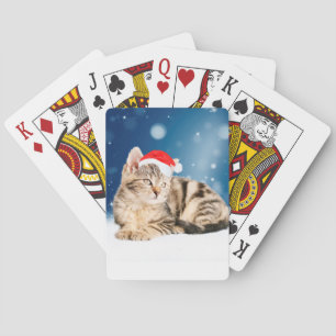 Jeu De Cartes Un chat mignon portant un chapeau de Père Noël rou