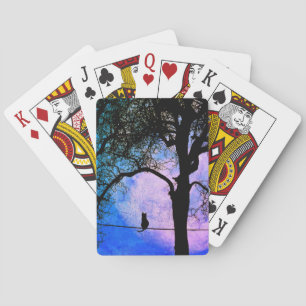 Jeu De Cartes Un chat noir sur un fil pleine lune