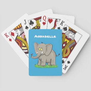 Jeu De Cartes Un joli éléphant drôle avec un oiseau sur le tronc