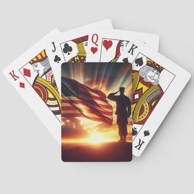 Jeu De Cartes Un Soldat Américain Salue Le Drapeau (dos)