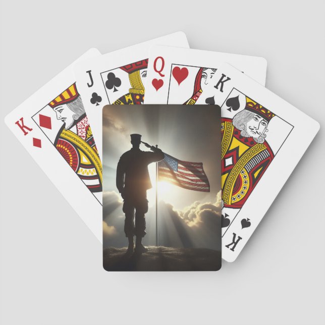 Jeu De Cartes Un Soldat Américain Salue Le Drapeau (dos)
