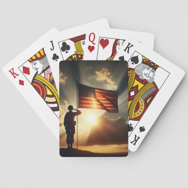 Jeu De Cartes Un Soldat Américain Salue Le Drapeau (dos)