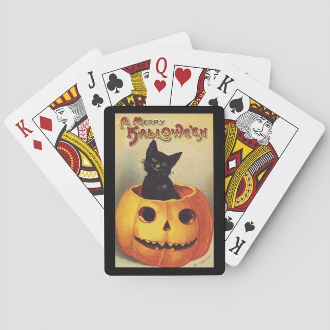 Jeu De Cartes Une joyeuse Halloween par Ellen Clapsaddle, Chat V (dos)