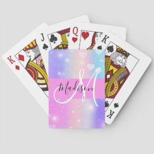 Jeu De Cartes Unicorne colorée fille Coeurs arc-en-ciel Monogram