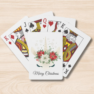 Jeu De Cartes Unicorne de Noël floral   Joyeux Noël