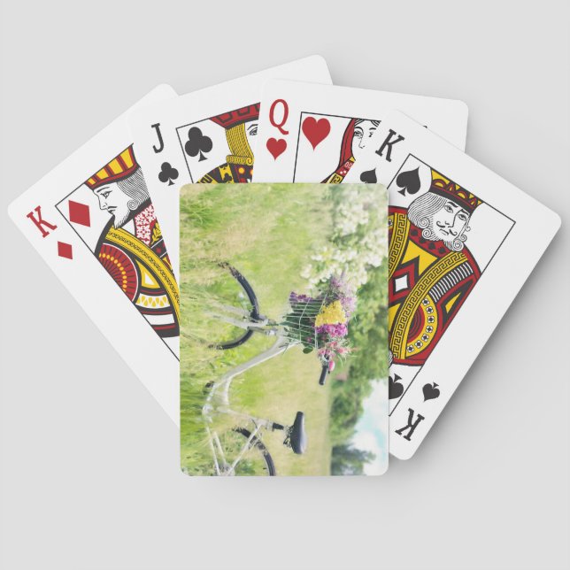 Jeu De Cartes Vélo avec panier de fleurs dans le pré (dos)