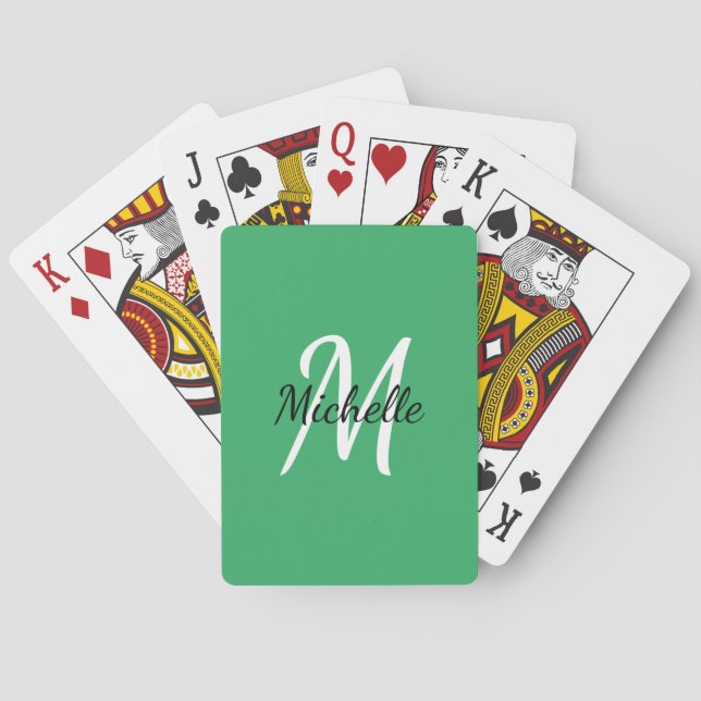 Jeu De Cartes Vert & Blanc Simple Monogramme Classique Playi ten (dos)