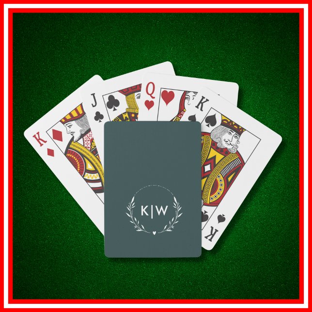 Jeu De Cartes Vert forêt et blanc | Monogramme initiales moderne (Créateur téléchargé)