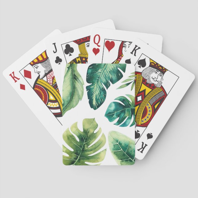 Jeu De Cartes Vert Tropical Feuille Blanc Élégant Moderne Chic (dos)