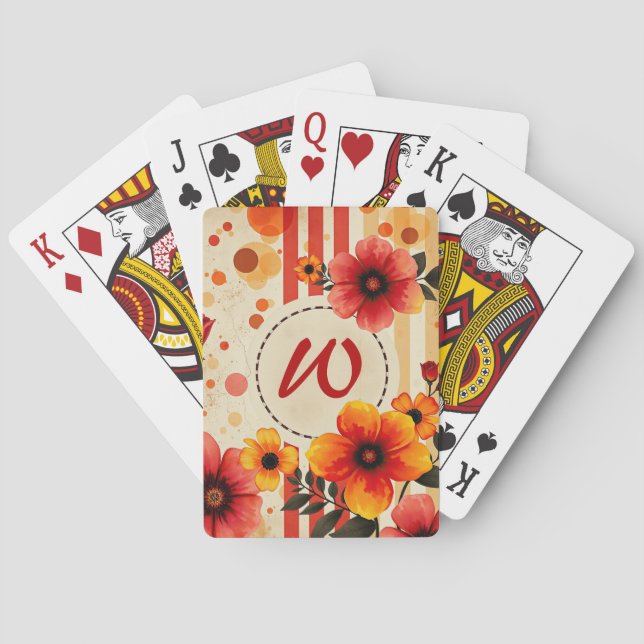 Jeu De Cartes Vibrant Floral Aquarelle désaffectée Chic Monogram (dos)