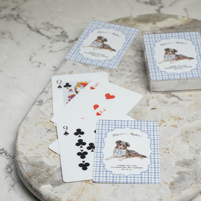 Jeu De Cartes Vichy Bleu | Illustration de mariage de chien aust (Créateur téléchargé)