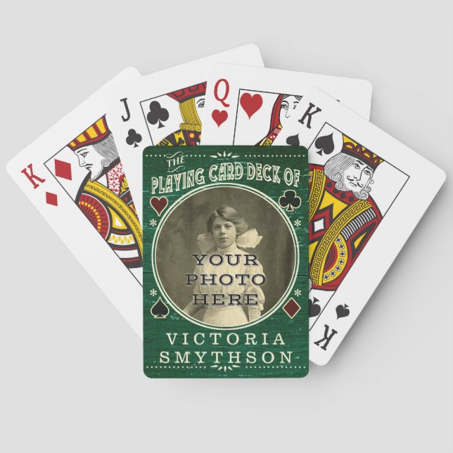 Jeu De Cartes Vieux-Ouest Photo personnalisée Bois vert personna (dos)