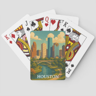 Jeu De Cartes Vintage coloré Houston Texas Skyline
