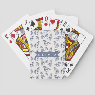 Jeu De Cartes Vintage Personnalisé Cheval Bleu Classique Campagn