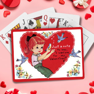Jeu De Cartes Vintage Retro Girl avec Bluebirds Saint-Valentin