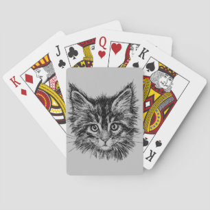Jeu De Cartes Visage de Kitten noir et blanc sur gris