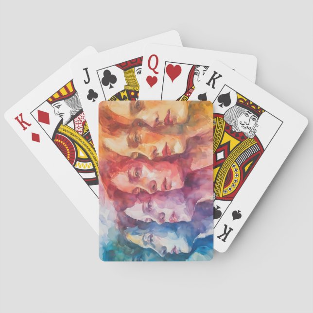 Jeu De Cartes Visages des femmes - Peinture aquarelle (dos)