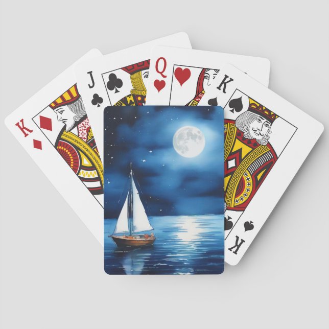 Jeu De Cartes Voilier sous un journal de Pleine lune (dos)