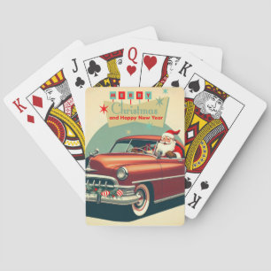 Jeu De Cartes Voiture rouge vintage & Père Noël