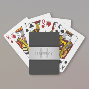Jeu De Cartes Votre nom et votre monogramme   Gris & Faux Silver
