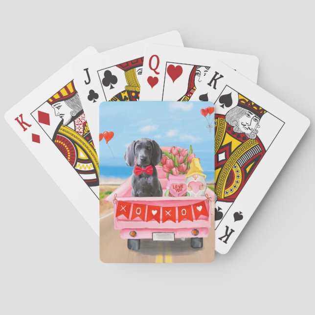 Jeu De Cartes Weimaraner Chien Valentine's Day Coeurs de camion (dos)