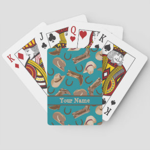 Jeu De Cartes Western Cowboy Casquette Boots Turquoise Nom Turqu