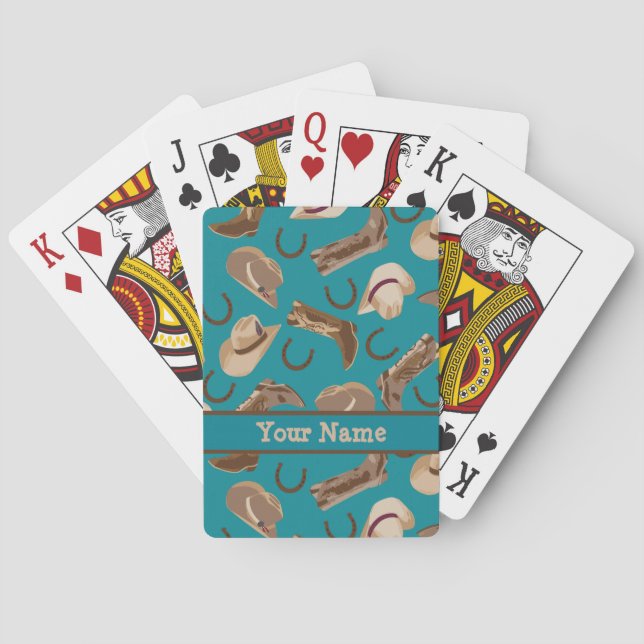 Jeu De Cartes Western Cowboy Casquette Boots Turquoise Nom Turqu (dos)