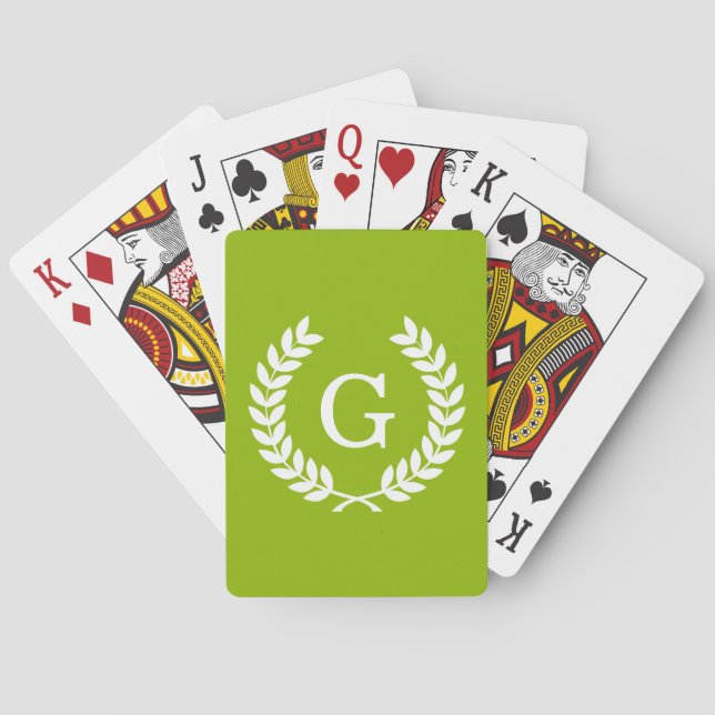 Jeu De Cartes Wheat vert Laurel Wreath Initial Monogram (dos)
