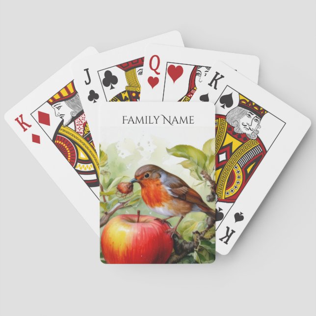 Jeu De Cartes  Whimsical Bird & Apple Delight Playing Cards (dos)