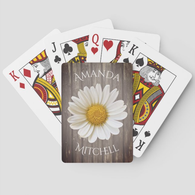 Jeu De Cartes White Daisy Worn Nom en bois (dos)