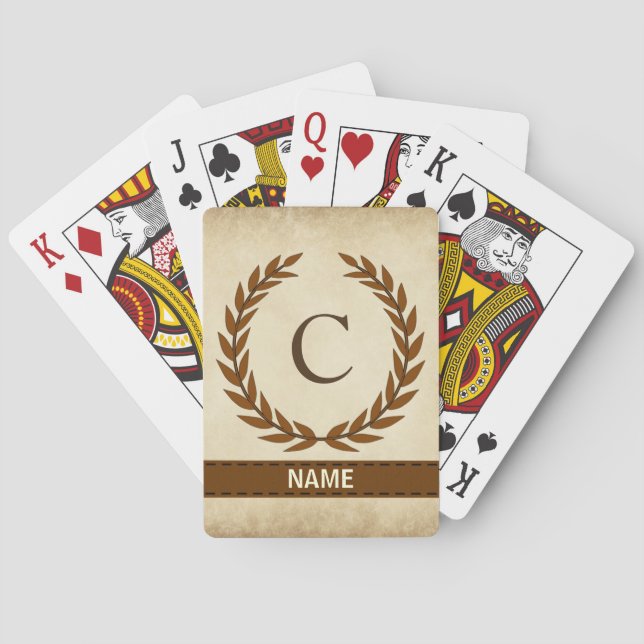 Jeu De Cartes Wreath Laurel sur le monogramme de parchemin Initi (dos)