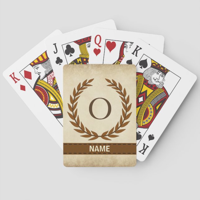 Jeu De Cartes Wreath Laurel sur le monogramme de parchemin Initi (dos)