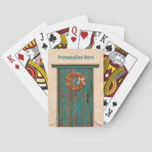 Jeu De Cartes Wreath sud-ouest du Chili sur une porte en bois bl