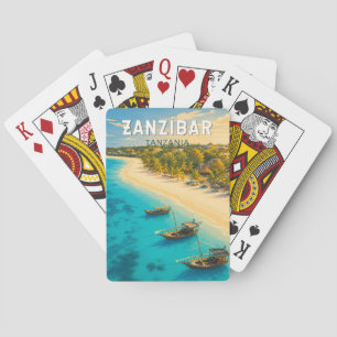 Jeu De Cartes Zanzibar Tanzanie Illustration Art de Voyage Vinta