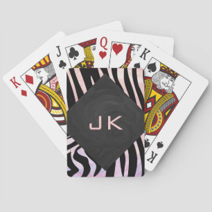 Jeu De Cartes Zèbre Noir et Monogramme Rose