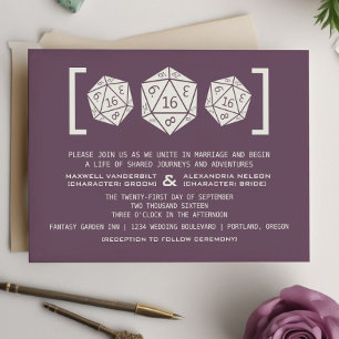 Jeu de dés D20 violet Faire-part de mariage 16roll