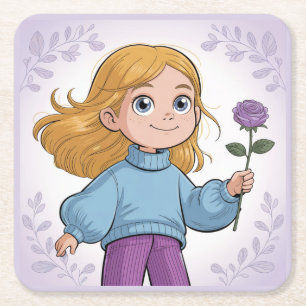 Jeu de Dessous de verre carré Comic Girl Lavender