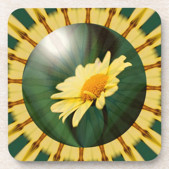 Jeu de Dessous de verre d'art Abstrait Jaune Daisy (Devant)